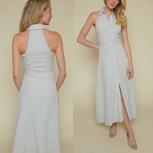 New Sister Bloom Vivi Collared Seersucker A-line Midi Dress Vertical Stripe Sm